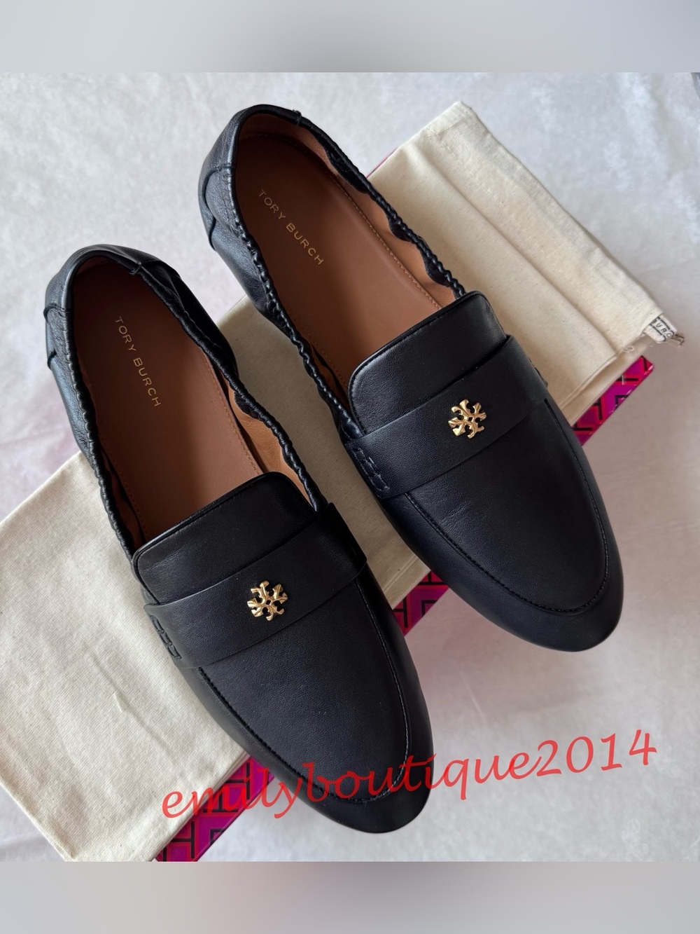 NIB Tory Burch Size 9.5 Ballet Loafer Nappa Leather Flat Shoe Black 87269